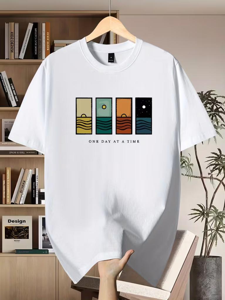 Summer Unisexs One Day At A Time Graphic TShirt Casual ONeck Short Sleeve Tee Minimalist Art Print Streetwear Tops For Unisex