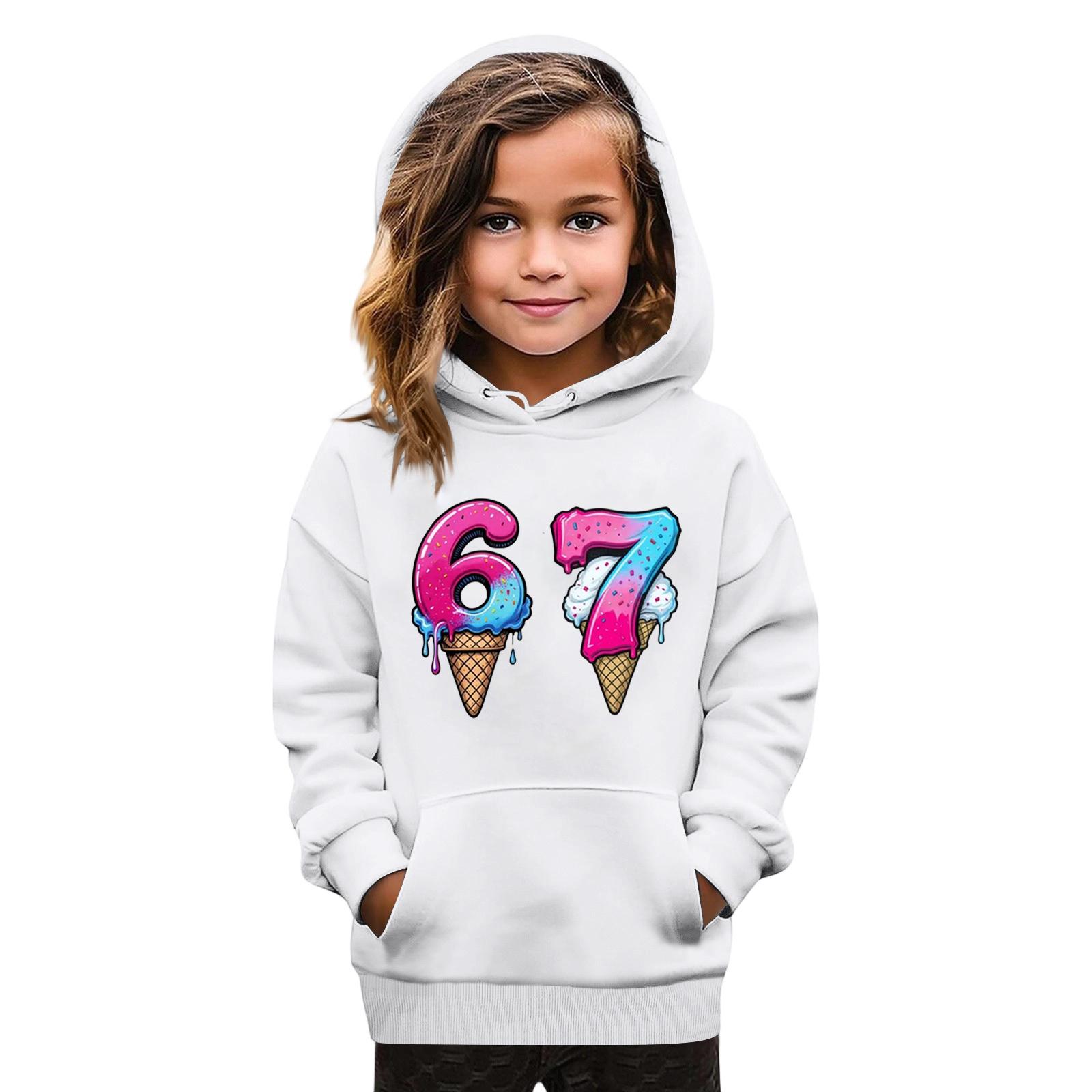

Детская мода Принтованный пуловер Повседневный с длинным рукавом Свитшот с круглым вырезом и капюшоном 160 белый