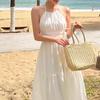 Beautiful Sanya Seaside Photo Skirt Temperament White Neck Sling Backless Dress Long Holiday Beach Dress