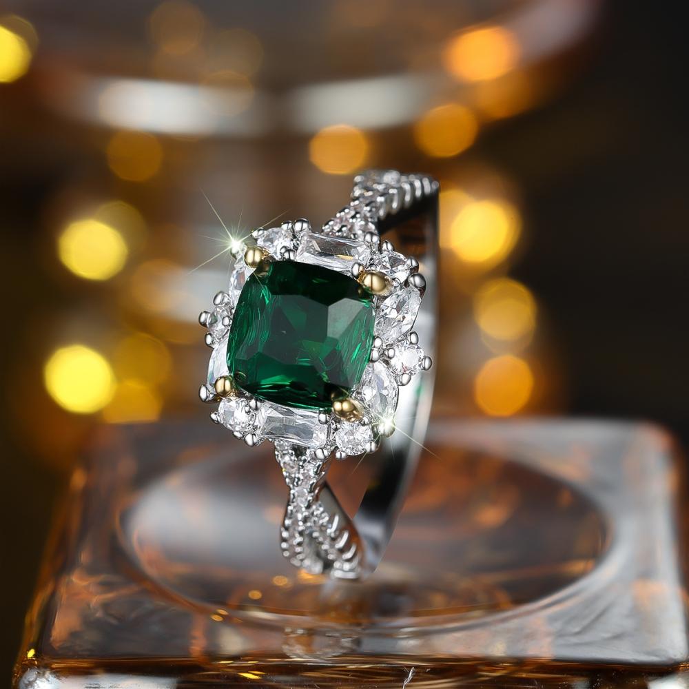 Fashion Luxury Green Zircon Crystal Ring for Women Engagement Wedding Anniversary Party Jewelry