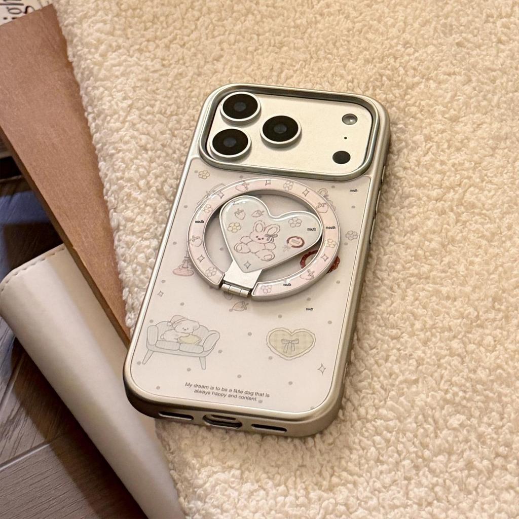 Creative Cartoon Case for iPhone 16/15/13 Pro Max: Magnetic Bracket, Electroplated, Korean Design