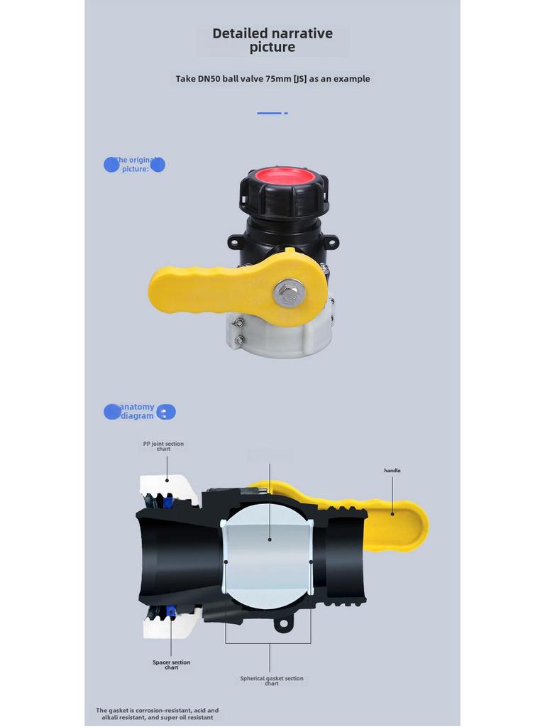 IBC 1-Ton Barrel Valve Set: Acid & Alkali Resistant Butterfly and Ball Valves, DN50, for Plastic Barrel Discharge.