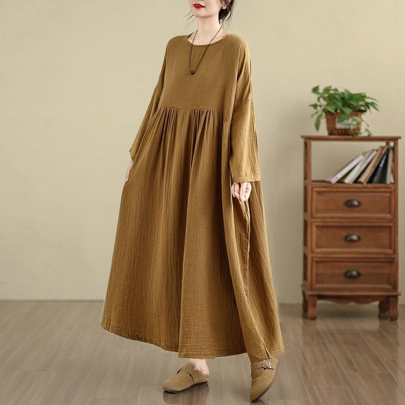 Long sleeve plus size cotton vintage new in dresses for women casual loose spring autumn dress