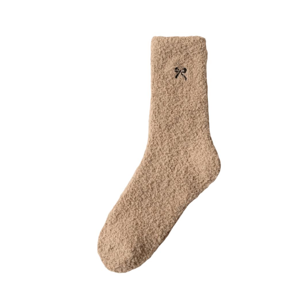 

Fleece Thickened Sleep Socks Bowknot Furry Plush Socks Autumn Winter Carpet Home Socks Women хаки