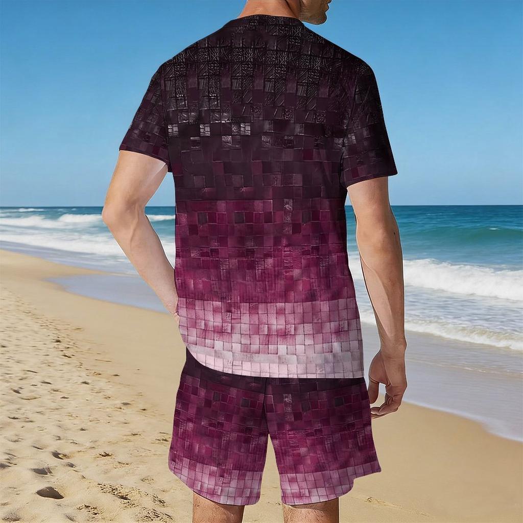 Men Black Grey Gradient Short Sleeve T Shirt And Matching Knee Shorts Two Piece Outfit