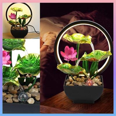Pequeñas Fuentes de Cascada Fuente de Mesa 3 Niveles Hoja de Loto Decorativa Interior Meditación Relajación Fuente de Agua