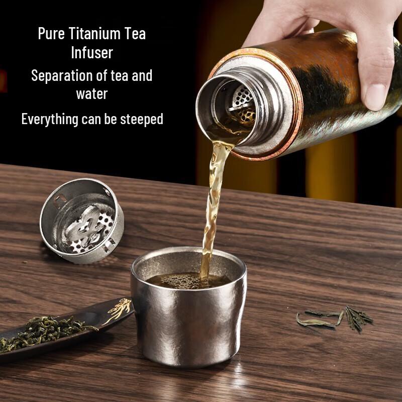 Pure Titanium Tea Infuser Bottle with Magnetic Double Lid