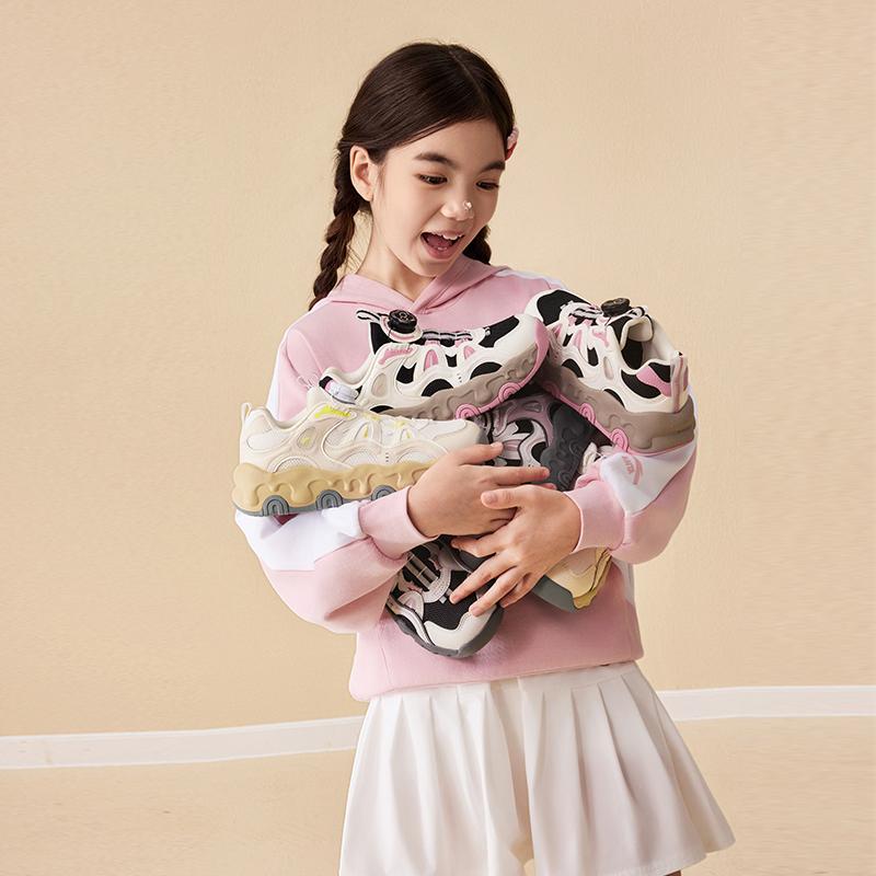 Anta Childrens Brownie Synthetic Leather Mesh Fashion Versatile Trendy Thick Sole Non-Slip Wear-Resistant Breathable Low-Top Casual Shoes A22538809