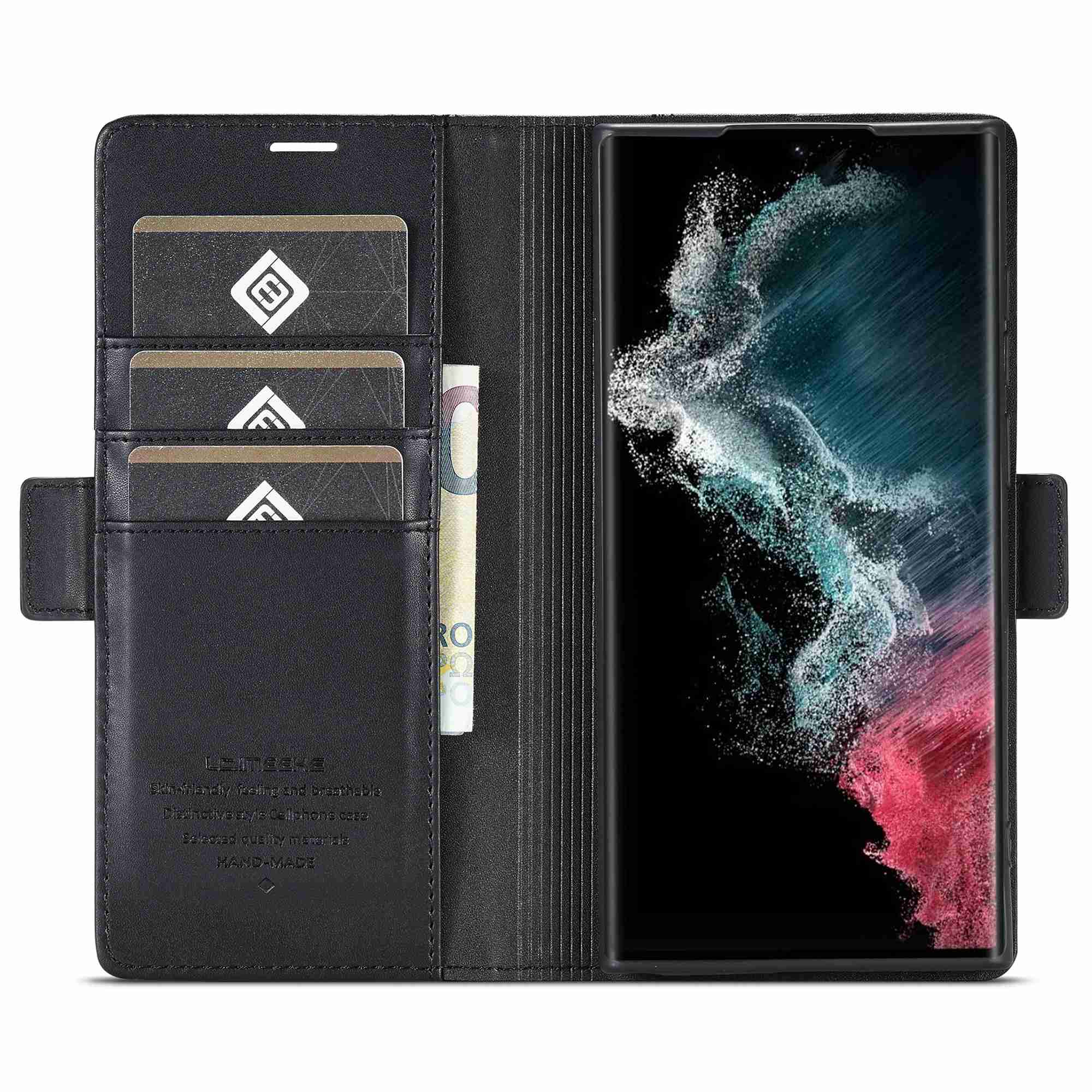 

LC.IMEEKE for Samsung Galaxy S23 Ultra PU Leather Wallet Flip Phone Cover Stand Dual Magnetic Clasp Protective Folio Case Blue