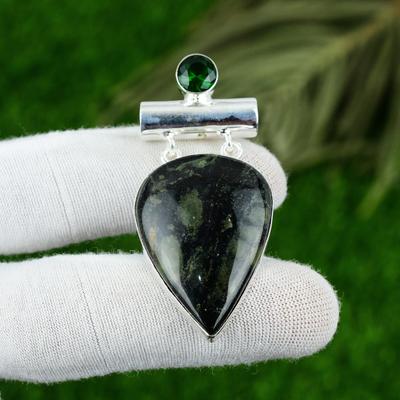 Natural Kambaba Jasper Gemstone Pendant Green 925 Sterling Silver Indian Jewelry