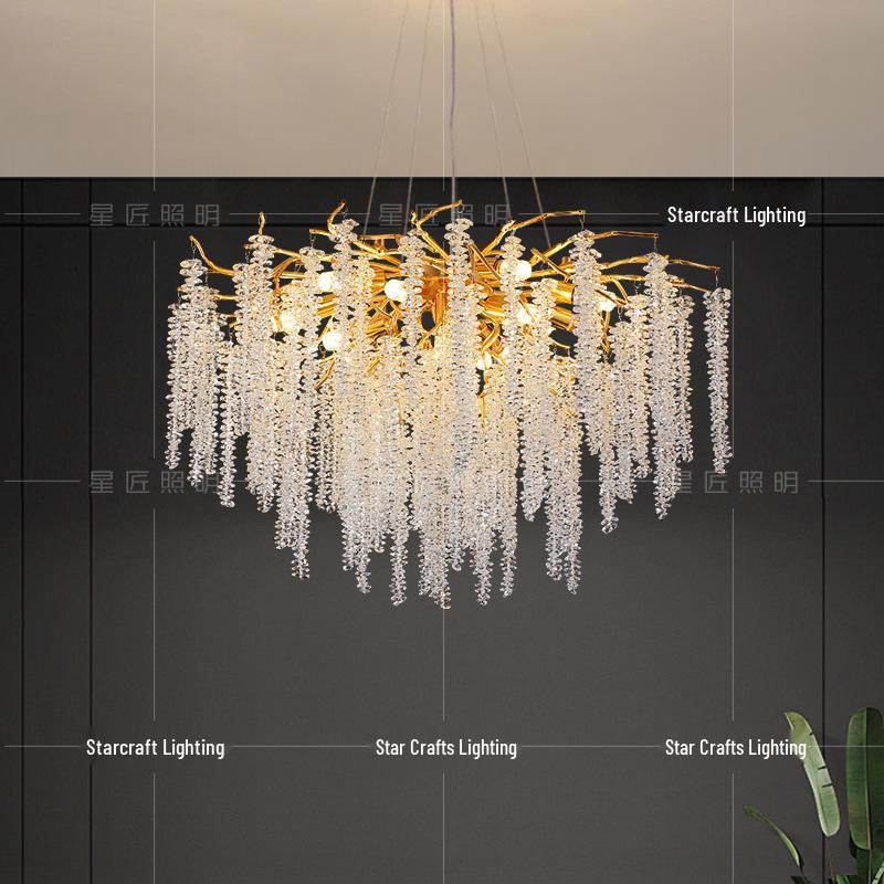Star Crafts Luxury Crystal Chandelier with Octagonal Beads & Tassels for Living Room, Dining Room, Bedroom