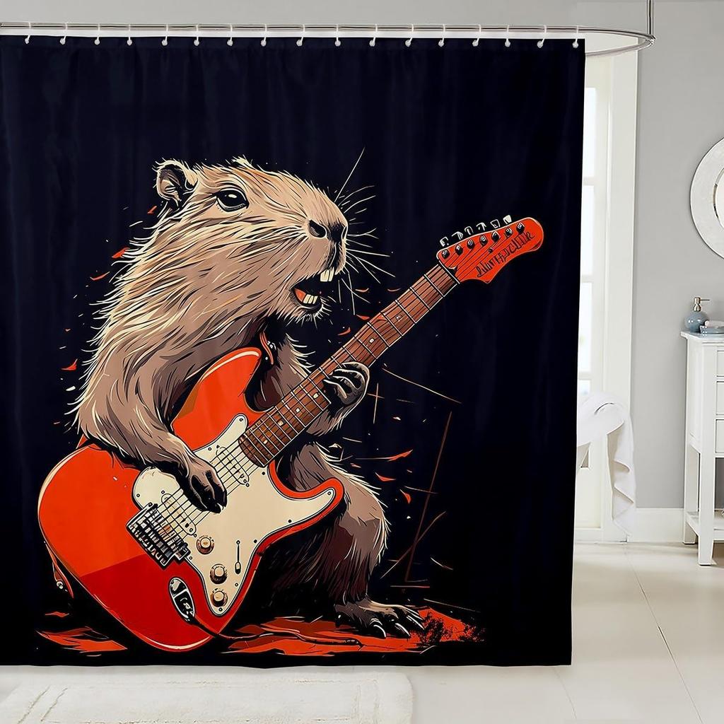 Lovely Capybara Fabric Shower Curtain, Cute Pet Rodents Shower Curtains for Bathroom Murine Animal Capybara Print Animals Lovers