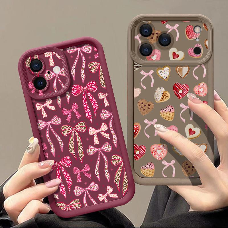 Soft TPU Phone Case For iPhone 17 Pro 15 16 Pro Max 14 13 Pro Max 16e 17e Shockproof Pink Bow Pattern Silicone Protect Cover
