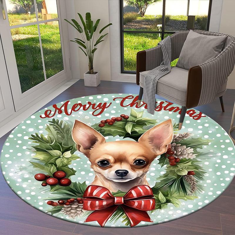 1pc Office Carpet Chair Mats Christmas Wreath with Chihuahua Perfect for Decorating Office Chairs, Living Rooms, Or Bedrooms