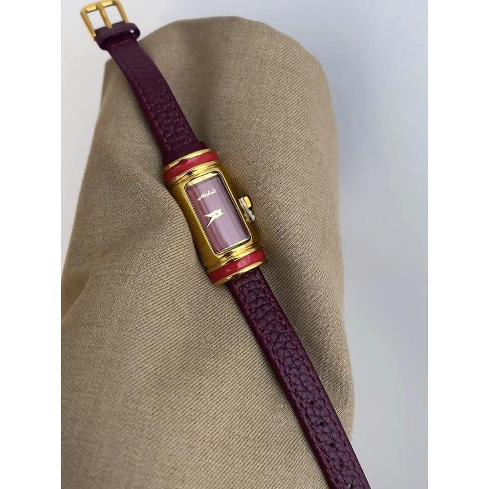 Vintage Slim Rectangle Quartz Watch for Women Elegant Leather Strap Small Bar Wristwatch Minimalist Luxury Daily Dress Ladies Watch