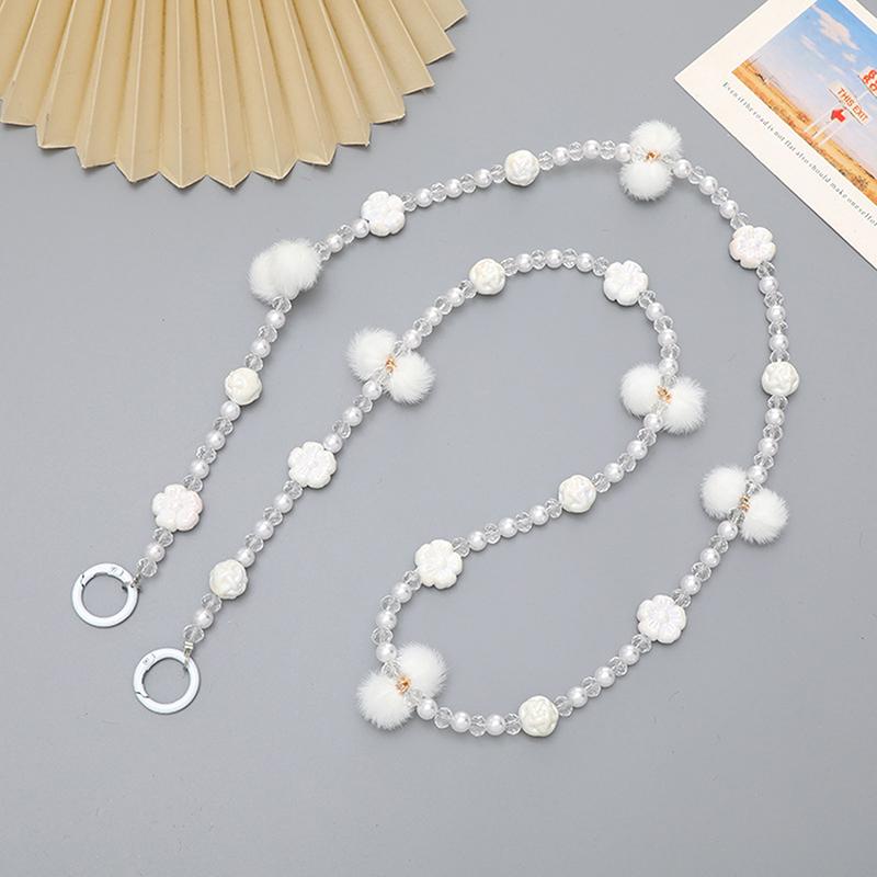 

Plush Bead Crossbody Chain Phone Strap Crossbody Lanyard Backpack Lanyards Long Mobile Phone Rope Pendant Camera Strap белый