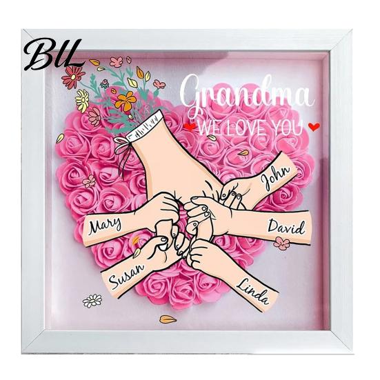 Shatterproof Acrylic Frame Personalized Mommy I Love You Flower Shadow Box Custom Names Holding Hands Gifts for Mom Grandma from Daughter or