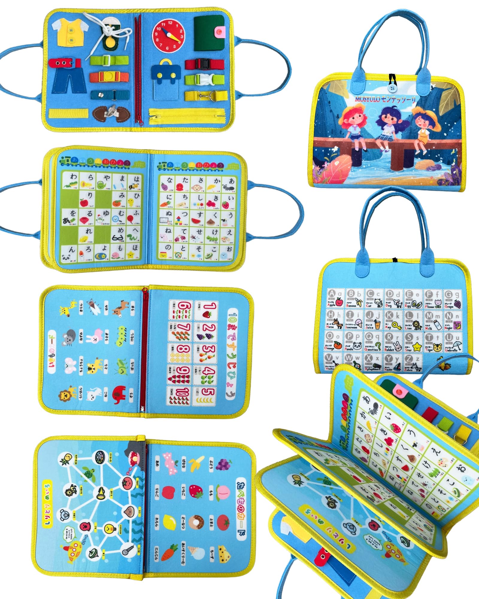 

[Amazon Exclusive Brand] Montessori Busy Board Toy with Hiragana Chart, English Education for Girls and Boys, Ages 1, 2, 3, 4, 5, and 6, Fingertip