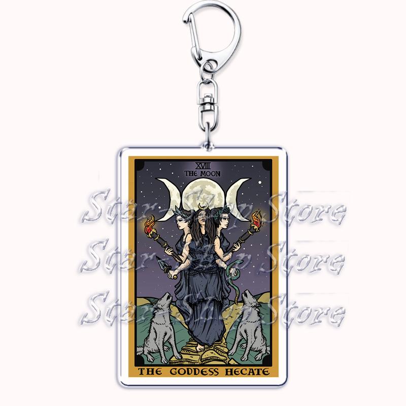 Popular Culture Halloween Tarot Card Keychains for Accessories Moon Luna Death Keyring Jewelry Fans Lovers Friends Reader Gifts