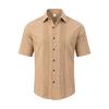 Men's Linen Shirt Short Sleeve Button Front Pleated Casual Summer