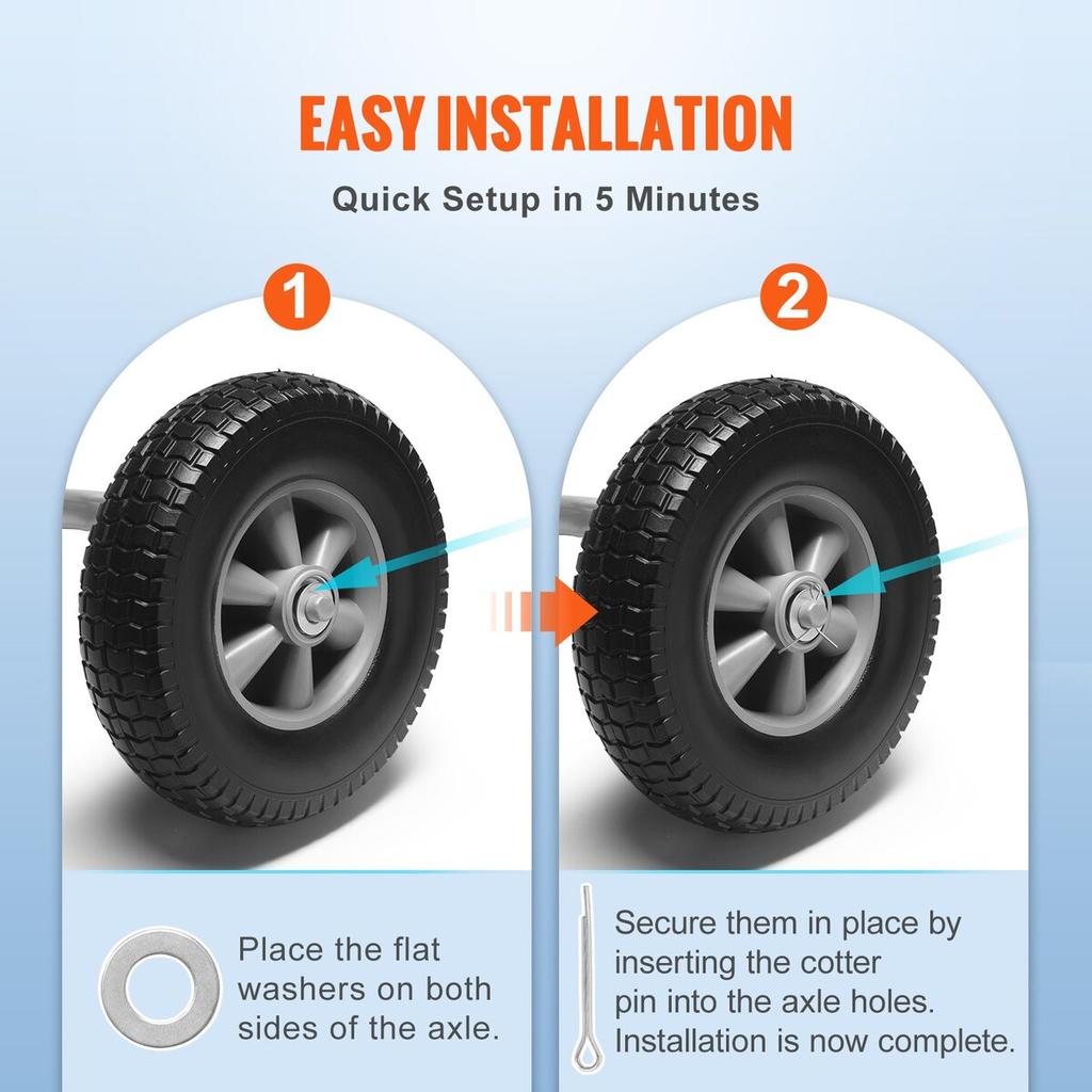 Solid PU Run-Flat Tire Wheel, 10", 2-Pack, 180 lbs Dynamic Load, 220 lbs Static Load, Flat Free Tubeless Tires and Wheels for Hand Truck, Utility