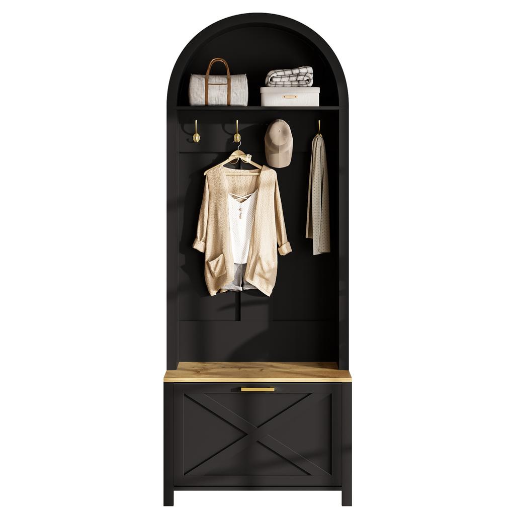 Multifunctional Coat Cabinet with Shoe Rack, Shelf & Hooks – Hall Tree for Entryway, Durable MDF Body, Modern Design, Sturdy Iron Legs, Storage
