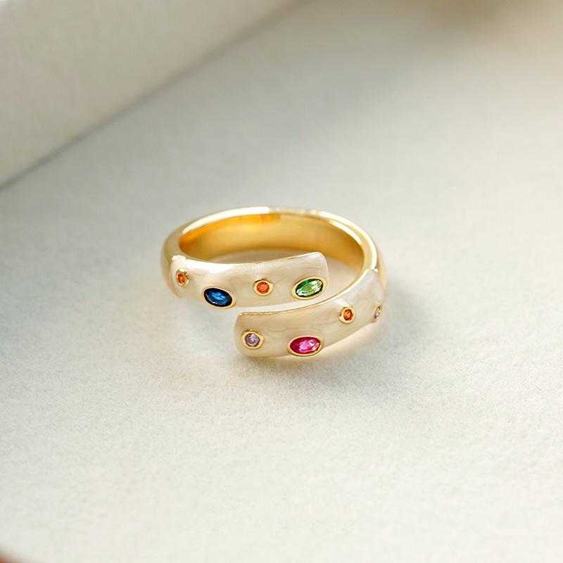 Geometric Colored Enamel Drip Glaze Open Adjustable Women s Ring Adjustable