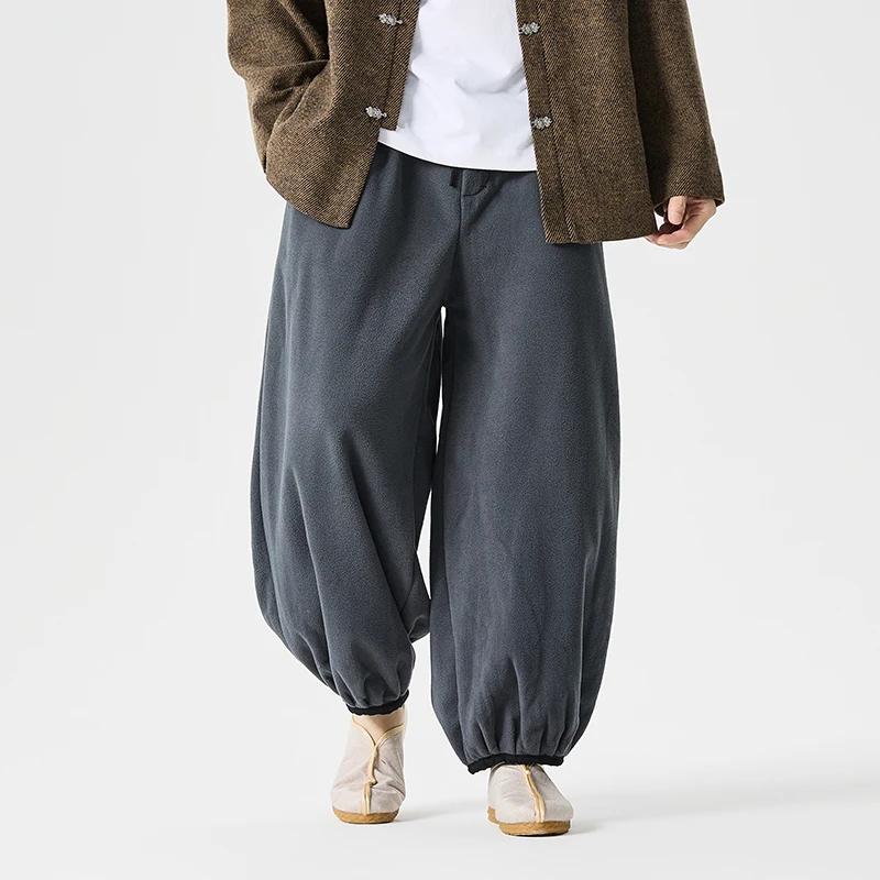 

Winter Men Loose Thick Plush Pants Chinese Style Oversized Sweatpants Hanfu Tang Style Casual Pants Male Fleece Harem Trousers 3XL серый