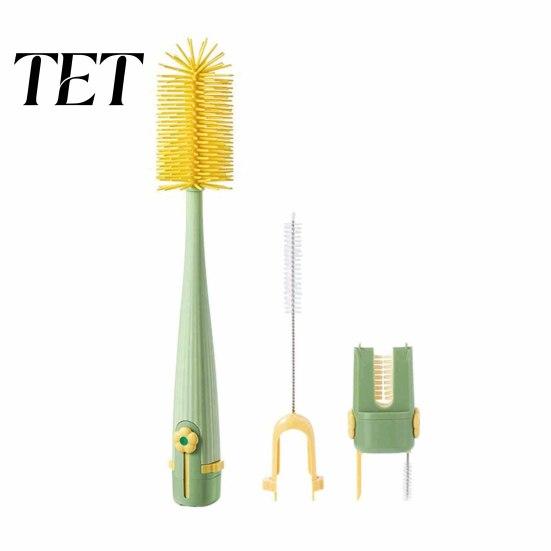 Deep Cleaning Brush 5 in 1 Silicone Cup with Long Handle, Multifunctional Detailed Corner Cleaner Brush, Non-slip Reusable for Baby Bottles Water Cups