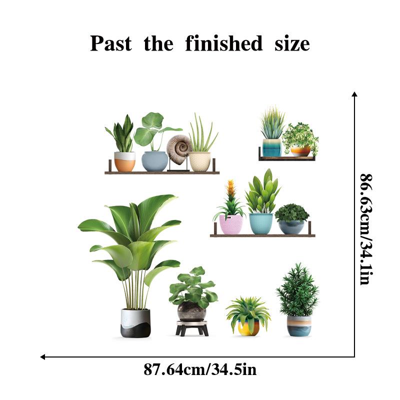 Potted Green Plant Wall Sticker Turtle Back Bamboo Leaf Decor for Restaurant Living Room Balcony Glass Door Bathroom Vinyl Adhesive Decal