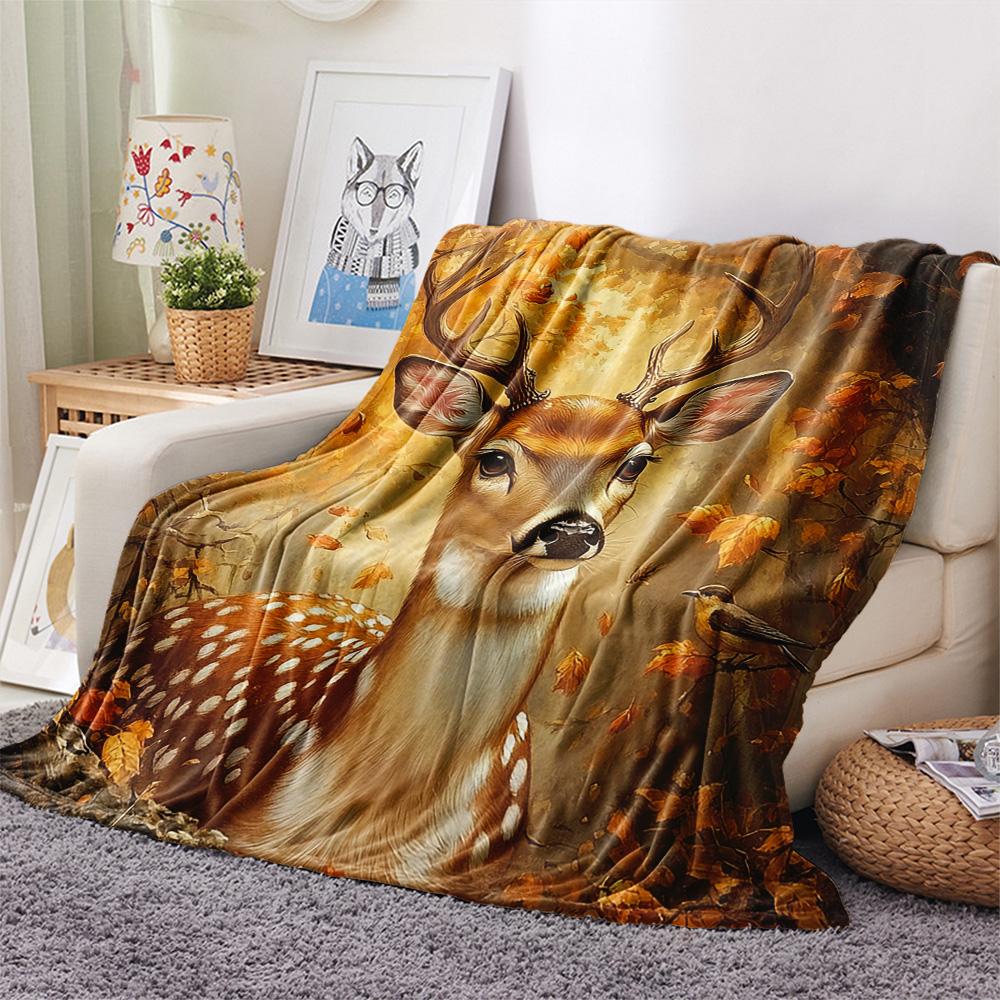 Deer Print Flannel Blanket, High Quality Comfortable for All Seasons, Home Decor, Warmth and Comfort, Perfect for Christmas Gifts