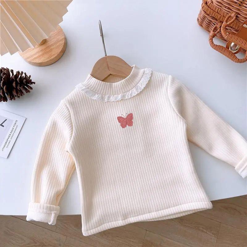 Children's Thicken Long Sleeve T-shirt Round Collar Bowknot Versatile Stylish Top For Autumn And Winter Suitable For Toddler Girls