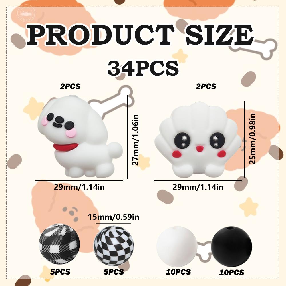 

34PCS cute cartoon shell puppy silicone bead set, perfect for DIY handmade crafts such as keychains, necklaces, bracelets, etc