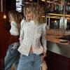 Elegant Lace Shirts Tops Female Hollow Out Commute Vintage See-Through Blouses Single Breasted Shrug Shirts New