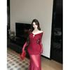 High-end Royal Sister Style Temperament Slim Mesh One-word Shoulder Long-sleeved Dress Women's New Dress Hip-wrapped Skirt
