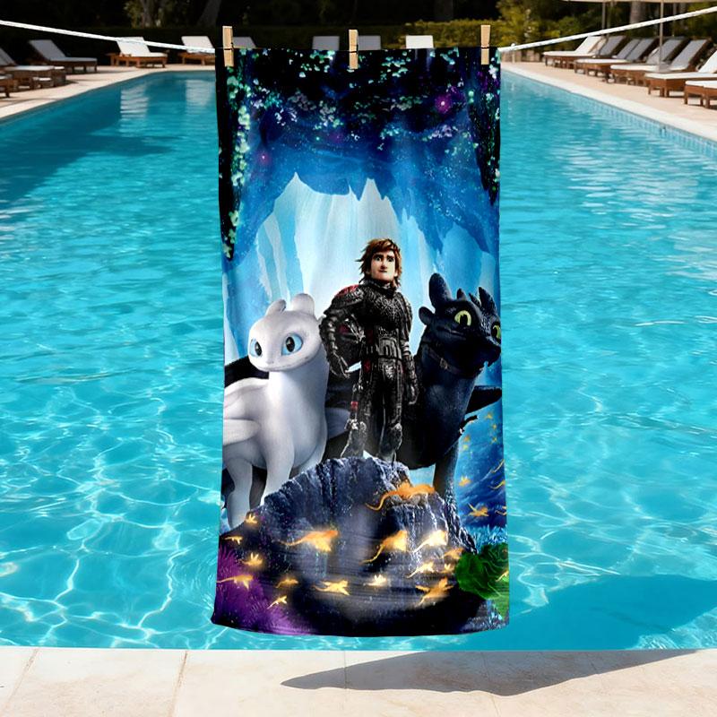 How to Train Your Dragon Print Beach Towel Design, Soft, Lightweight. for Home Bathroom, Spa, Pool, Yoga, Surfing, Camping, Gift for Family, Friend