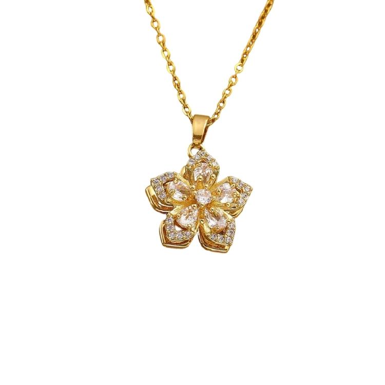Beautiful Twirling Floral Zircon Pendant with Sparkling Stones Titanium Steel Clavicle Chain Accessory