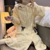 Sweet Princess Style Pajamas Winter Coral Velvet Pajamas Women's Casual Warm Bathrobe Loose Pajamas with Pockets