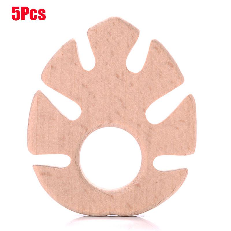 5Pcs Baby Animal Beech Wood Teething Rodent Flowers Clouds Tiny Rod Wooden Teether For Baby Pacifier Chain Pendant Chew Toys