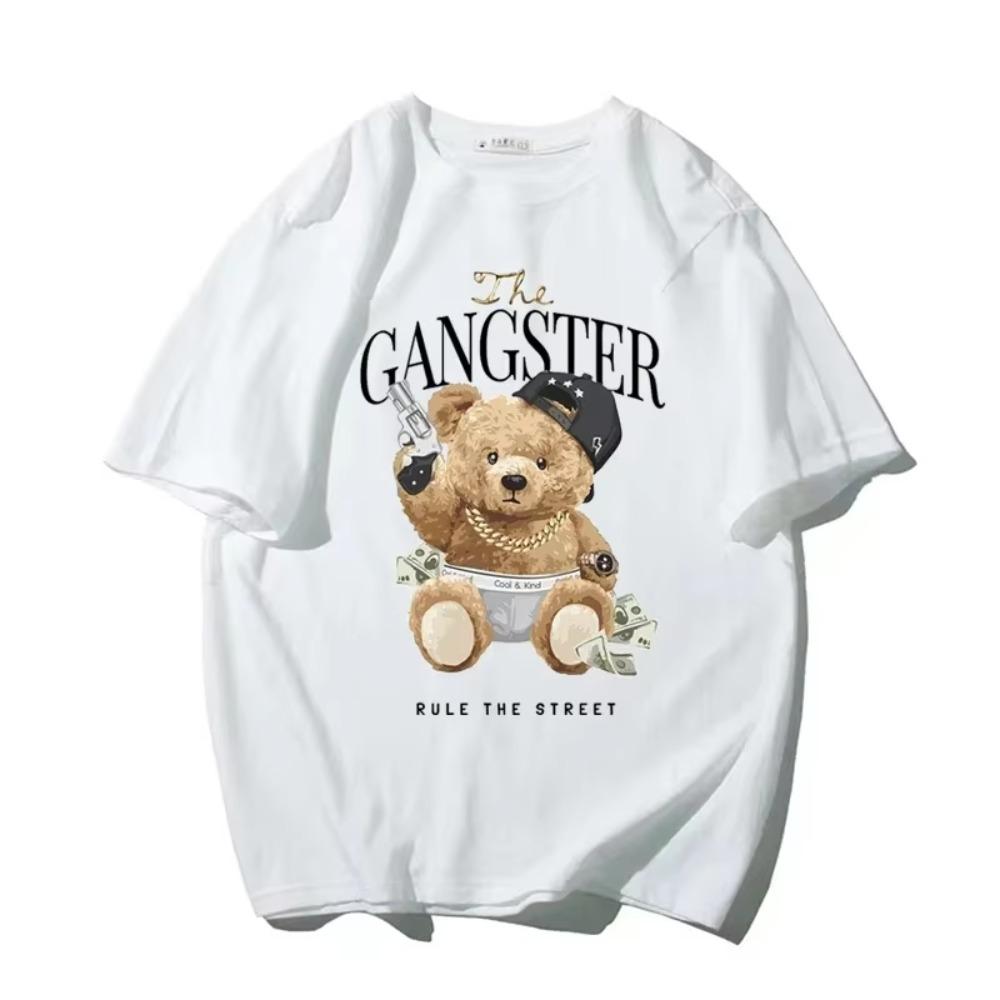 Nya Herr T-shirts Högkvalitativ Bomull Tecknad Björn Tryck Kort Ärm Streetwear Topp Dam Herr Kläder Mode Oversized T-shirt