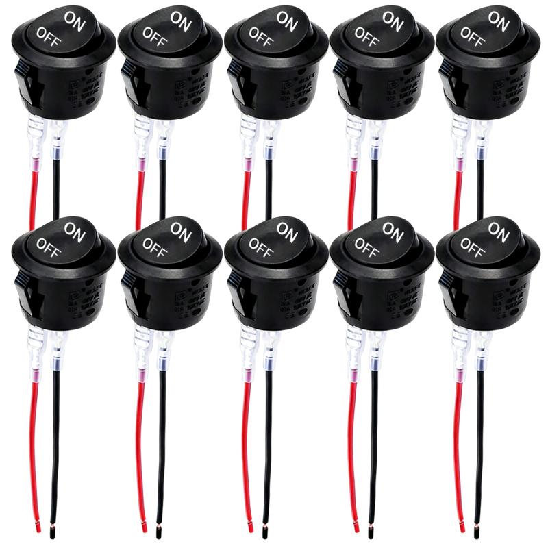 10/1Pcs Round Rocker Switch ON/Off SPST 2Pin Latching Toggle Switch Snap Boat Car Round Switches Pre-Wired 6A/250V 10A/125V