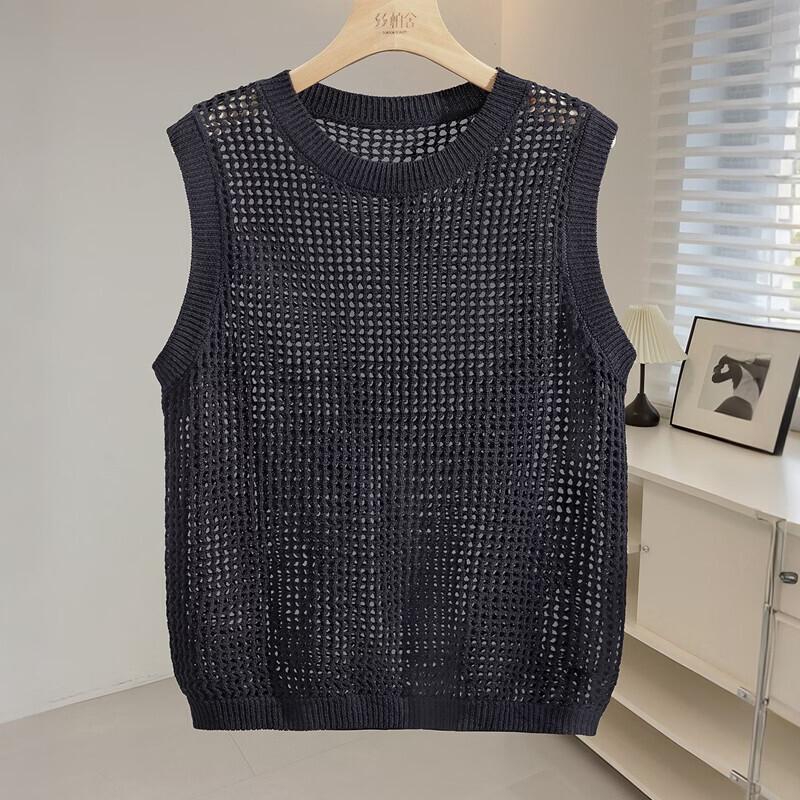 

Women s Sleeveless Hollow Knit Layering Top L