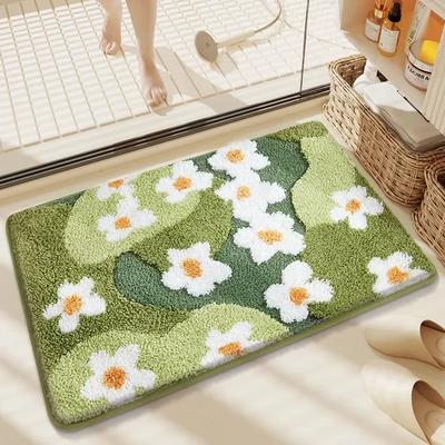Tapis de Bain en Microfibre Antidérapant Haute Absorption - Tapis de Bain Pelucheux Floral, Épais et Tendance Décoration d'Intérieur