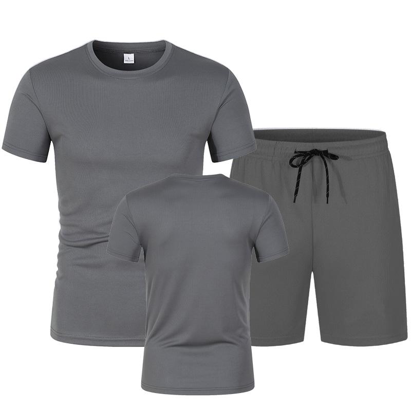

Летняя мужская футболка, комплект из 2 предметов, пляжный эластичный пояс, повседневные дышащие шорты, комплекты, купальники S темно серый