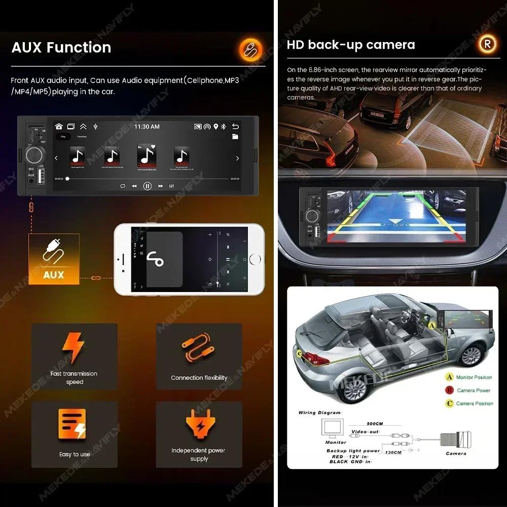 2G 32G Universal 1 Din Android 6.86 Inch HD Touch Screen Wireless CarPlay Auto Car Radio FM Stereo GPS Multimedia Video Player