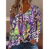 Spring Autumn Fashion Comfortable Soft V-neck Long Sleeve T-shirt Creative Butterfly Flower Loose Casual Women Versatile 3D Printed T-shirt