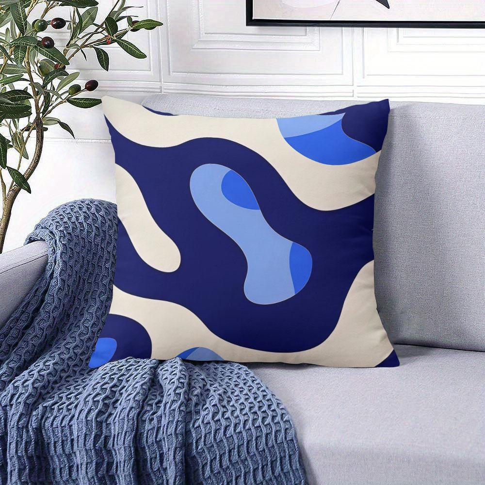 Blue Curved Camouflage square Jacquard Pillow Cover for Sofa Office Waist Cushion Cover Home Decorative Pillowcase