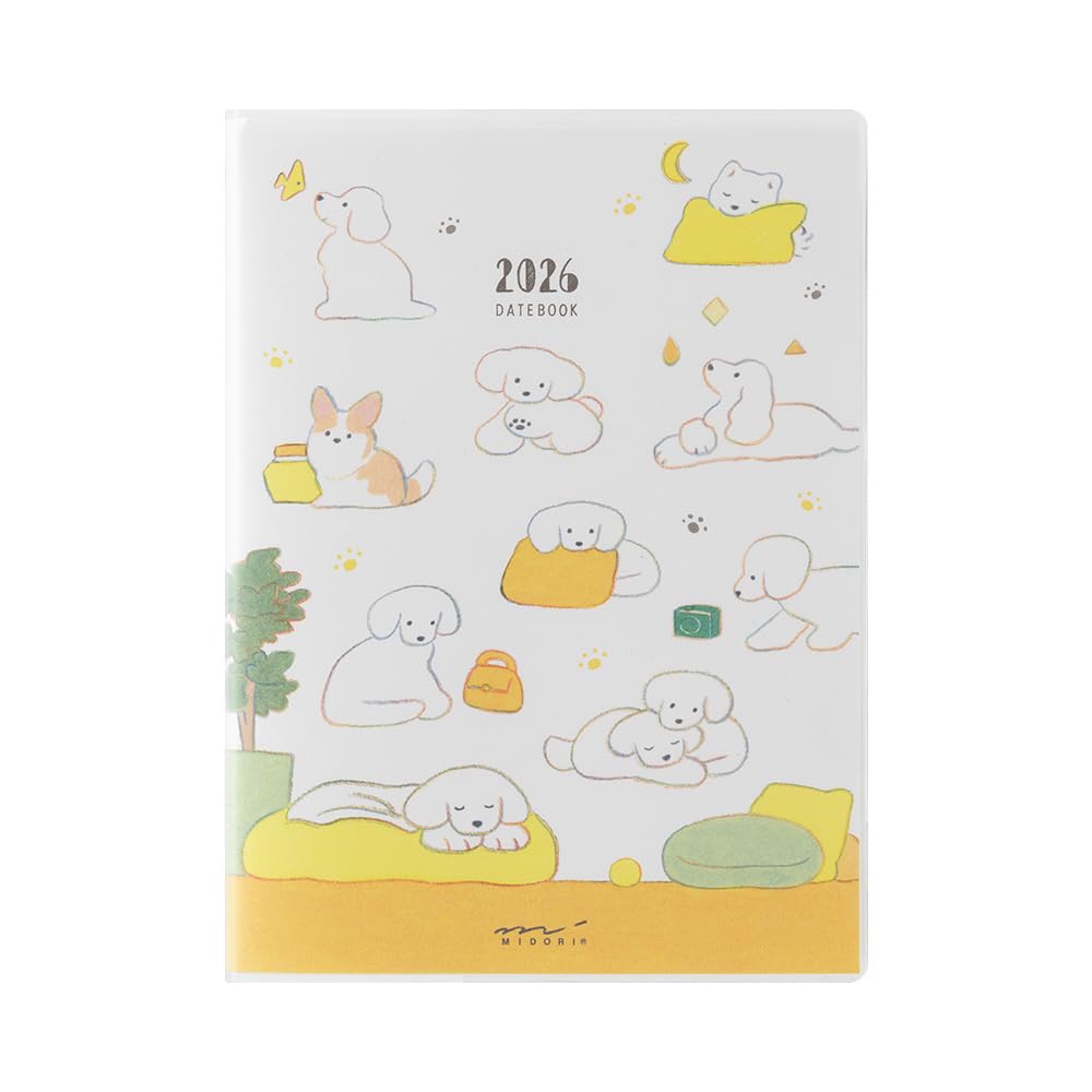 Midori Pocket Dog 22366006 January Diary, 2026, A6, Weekly, Pattern, (Starts 2026)