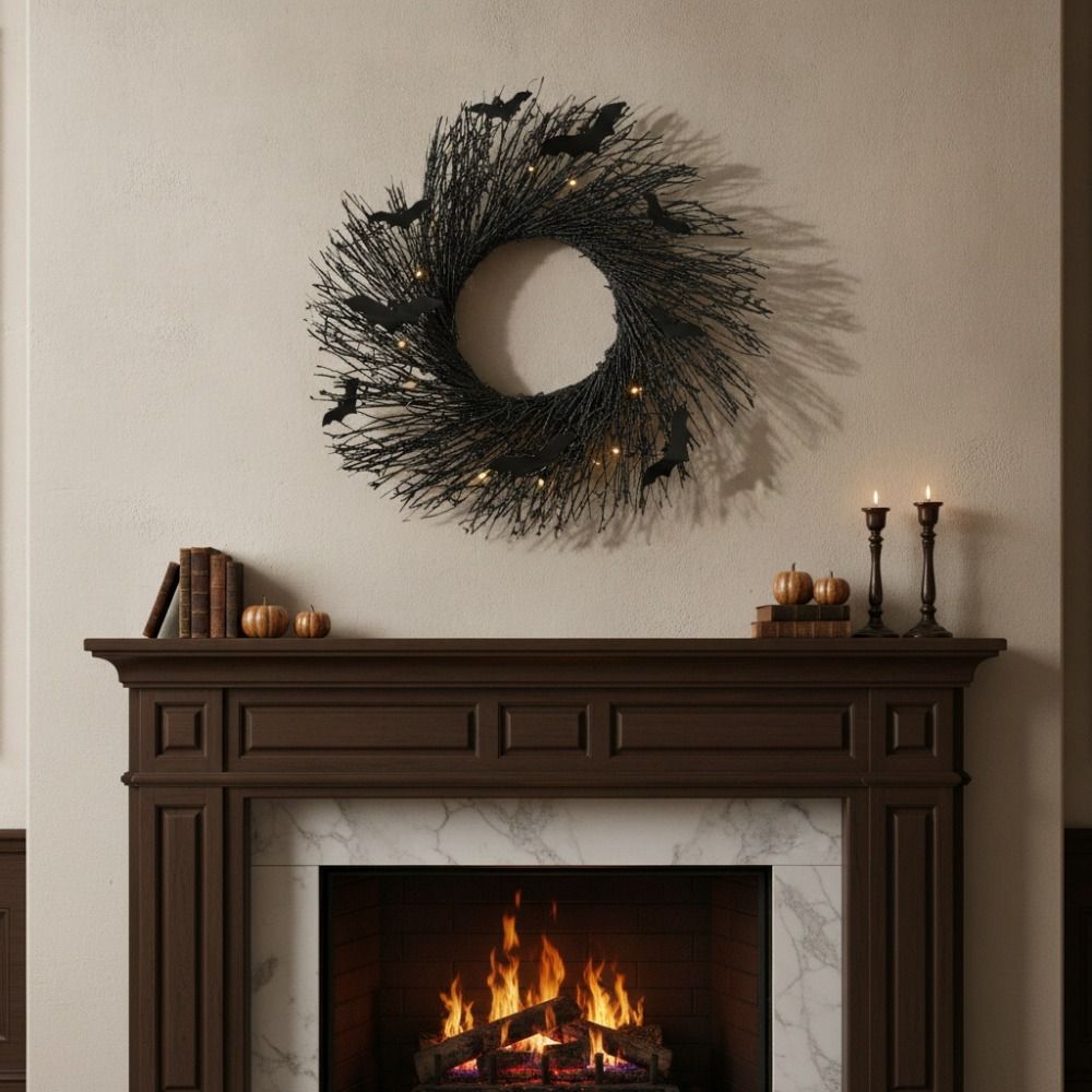 Dark Style Halloween Hanging Garland with Bat Spooky Halloween Wreath  Window