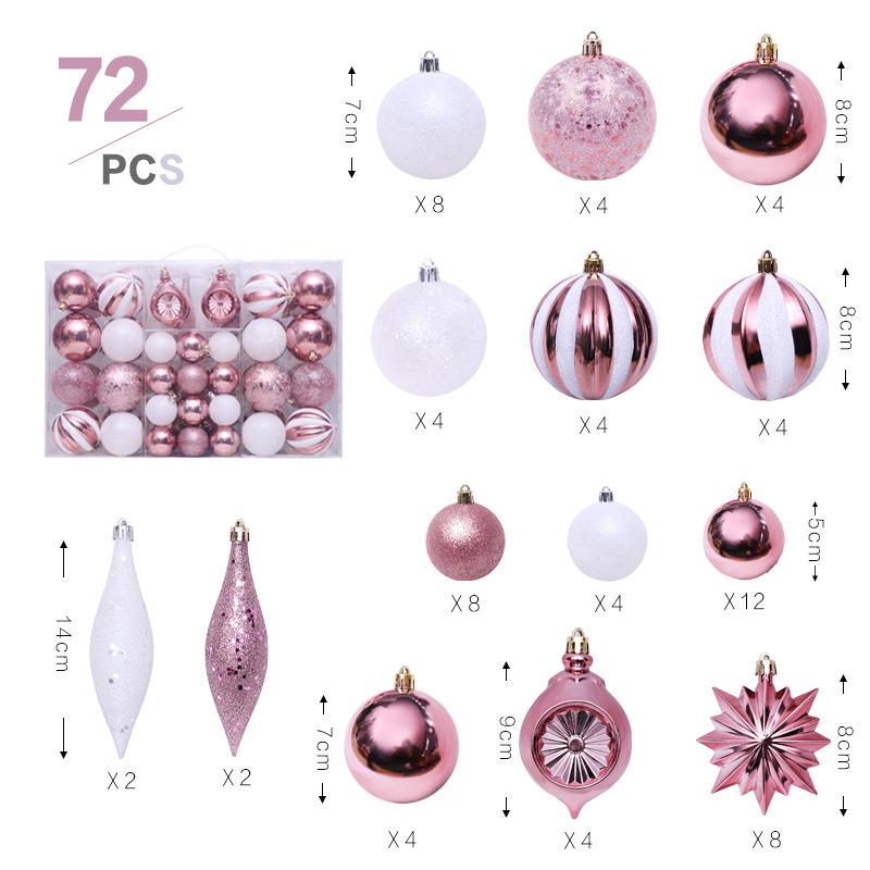 

72pcs Luxury Personalized Xmas Baubles Electroplated Painted Shaped Star Ornaments Christmas Balls Set 8cm рожевий